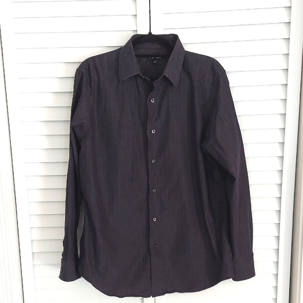 APT9 Shirt, Size L, Buttondown Classic, Collar, Long Sleeves, Pinstripes, Gray
